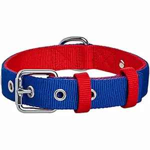 Blueberry Pet 2021 New Iconic Color-Block Adjustable Dog Collar with Metal Buckle, Navy Blue and Red, Neck 17-20.5
