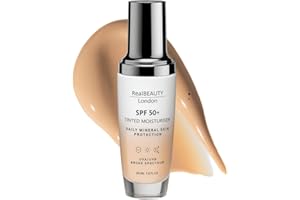 REALBEAUTY LONDON Real Beauty London SPF 50 Tinted Face Moisturiser - Anti-Ageing Sunscreen with Hyaluronic Acid, Vitamin C & Zinc Oxide - Lightweight Daily Sun Protection Cream 50ml