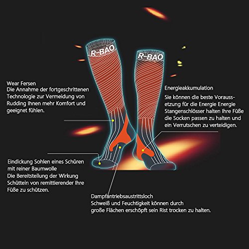 Unisex Medizinische Kompressionsstrümpfe Herren Damen für Reisen Flug Sport Laufen Fußballspiel Jogging, Thrombosestrümpfe Knie, Stützstrümpfe, Sportstrümpfe, Laufsocken, Running Socken Universal Größe ( Schwarz ) - 3