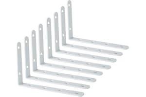 SAYAYO Escuadras para Estanterias, Escuadras Metalicas Blanco Soporte Estanteria Pared, 8 Piezas Acero Inoxidable Soporte de Esquina 90 Grados 150x100, EJ6207W-8P