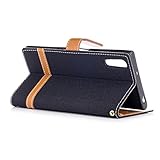 BONROY® Tasche Hülle für Handyhülle für Sony Xperia XZ / XZs Denim-Stoffe PU Leder Flip Schutzhülle Case Cover Etui Lederhülle mit Silikon Back Cover PU Leder Handytasche im Bookstyle Stand Funktion Kartenfächer Schale Stoßfest Handyhülle für Sony Xperia XZ / XZs - 