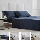 COTTON ARTean Bed Sheet Set 150 Satin Cotton 400 Thread Count LOREA Blue | Includes 4 pieces: flat sheet, fitted sheet, 2 pil