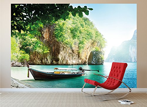 Fototapete Fischer-Boot in tropischer Bucht Wandbild Dekoration Urlaub Reisen Strand Paradies Bay Natur Insel Meer Travel Beach | Foto-Tapete Wandtapete Fotoposter Wanddeko by GREAT ART (336 x 238 cm) - 8