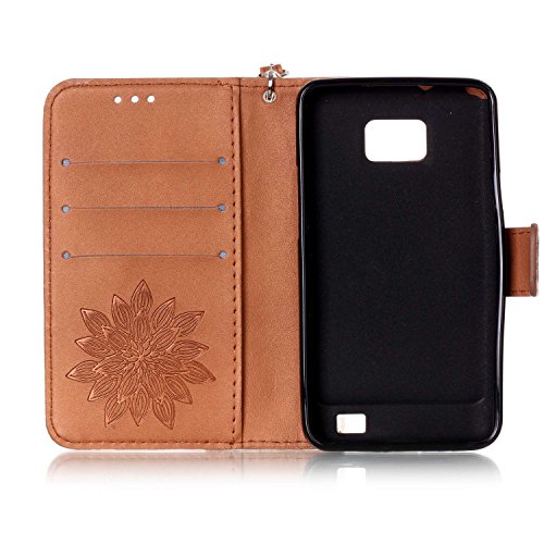 SKYXD für Samsung Galaxy S2 i9100 Hülle Leder Lotus Blumen Drucken Muster,Brieftasche Klappbar Glitzer Strass PU Folio Schutzhülle [Kartenfach / Magnet / Standfunktion / Trageschlaufe] Inner Silikon Klapphülle mit [Handyanhänger + Eingabestift] 3 in 1 Zubehör Handy Tasche Etui for Samsung Galaxy S2 i9100 Bookstyle Flip Case Leather Cover With [Stylus and Dust Plug]- Braun - 5