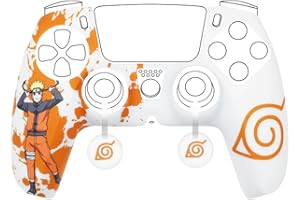 Konix Naruto Shippuden Custodia di protezione per controller DualSense di PS5 - Silicone - Supporti per pollici - Design Konoha, Naruto - Bianco