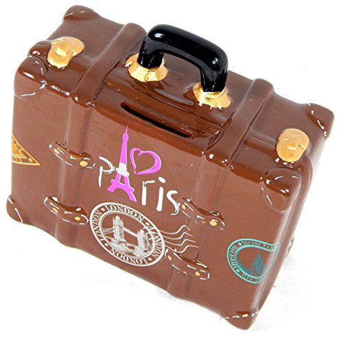 Spardose Reisekoffer braun London Paris Moskau Rom New York Ägypten lustige Sparbüchse im Koffer Design