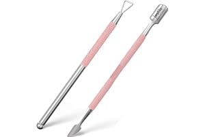 Jestilo Stainless Steel Cuticle Pusher and UV Gel Nail Polish Remover [Pack of 2] Cuticle Remover & Trimmer | Nail Art Tools Scraper and Cleaner (Pink)