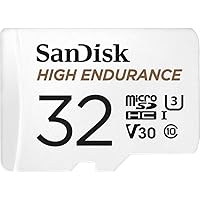 SanDisk HIGH ENDURANCE Video Monitoring for Dashcams & Home Monitoring 32 GB microSDHC Memory Card + SD Adaptor, Up to 100 MB