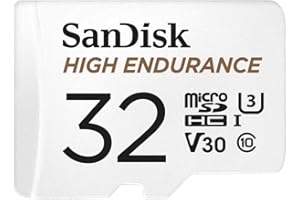 SanDisk HIGH ENDURANCE Video Monitoring for Dashcams & Home Monitoring 32 GB microSDHC Memory Card + SD Adaptor, Up to 100 MB/s read and 40 MB/s Write, Class 10, U3, V30, White