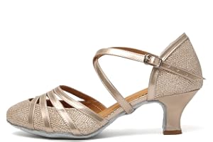 HROYL Chaussures de Danse Latine Femme Salsa Bachata Paillettes Bout Fermé Chaussures Danse Tango de Salon 070-FT053