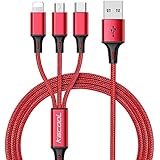 KACOOL Multi USB Data Charging Cable, 3-in-1 High Speed Charger Cord Nylon Braided USB Charger for Micro USB/USB C Type-C/iPhone Mobile Phones, Tablets and Other Devices
