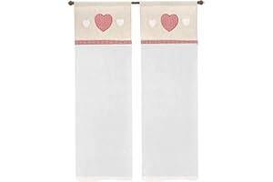 emmevi Tenda Finestra Porta Interno Coppia 2 pz Cuore Shabby Chic Mod.TENDA RICAMATA 1 CONF 60X240 ROSSO