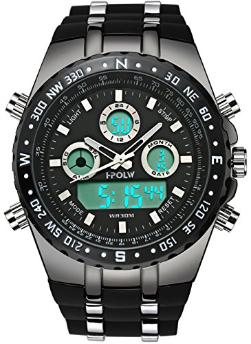 MEGALITH Herren Uhren Männer Militär Digitaluhr Sport Chronograph LED Wasserdicht Großes Braun Leder Armbanduhren Mann Multifunktions Digital Analog Wecker Datum Modisch Uhr
