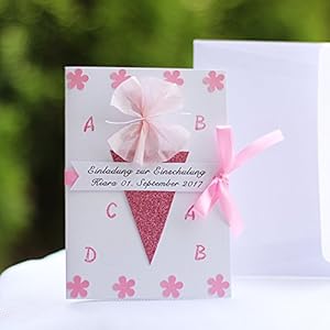 8 Einladungskarten Einladung Einschulung Schulanfang Zuckertüte Mädchen Handarbeit binnbonn