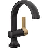 Delta Musluk Albion Tek Delikli Banyo Bataryası, Siyah/Altın Tek Kolu Banyo Bataryası, Banyo Lavabo Bataryası, Metal Push Pop
