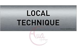 AUA SIGNALETIQUE - Plaque de porte Aluminium brossé imprimé AluSign Texte - 150x50 mm - Double Face adhésif au dos (Local technique)