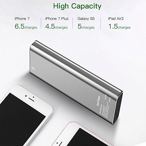 Chargeur Portable  22000mAh  Charge Rapide 3 0   Port USB Type C 3 0 A  EMNT Power Bank avec 4 Ports USB pour Grande Capacit   Batterie Externe Iphone 7 8   X  Ipad  Samsung Galaxy J3   S7   S8  Huawei P10 et autres P  riph  riques USB- Gris Argent  