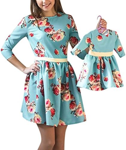Covermasons Mom & Daughter Matching Gown, Three Quarter Sleeve A-Line Mini Slim Dresses Family Clothes Outfit (18M, Girl)
