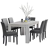Stärke der Tischplatte [4cm] [en.casa] Esstisch und Stuhlset Oslo (Weiss - 160x90) 6 Stühle (Gepolstert - dunkelgrau) - im Sparpaket