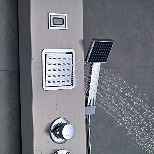 OBEEONR® Thermostat Brausegarnitur Set Duschpaneel Regendusche mit LCD Display Wassertemperatur Duscharmatur Dusche Duschsäule Bad Säule Armatur - 5