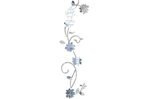 LELE Life Flower Vine Acrylique Miroir Stickers Muraux, Élégant Miroir Réglage Mur Autocollant, Mur Collant Miroir Décoration Murale pour La Maison Salon Chambre Décor, Argent