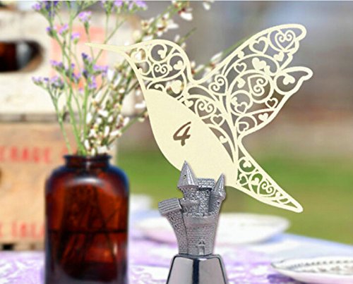 Tischkarten, 50 Stück, Laser-geschnitten, Elfenbeinfarbene Kolibri-Tischkarten für Weinglas - 2