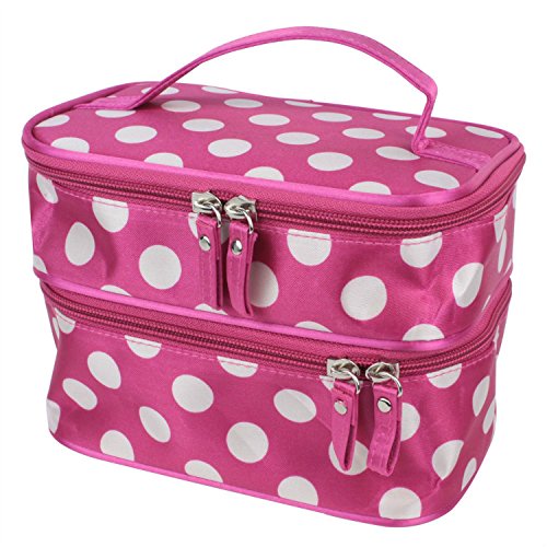 Japace® High Premium Fashion Design Multifuctional Womens Ladies Girls Cute Polka Dots Pattern Double Layer Dual Zipper Cosmetic Bag Toiletry Bag Makeup Bag Hand Case Bag Tool Storage -Style 5