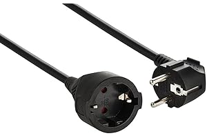 ELECTRO DH Alargador de alimentación Schuko (1 Metro, Negro)