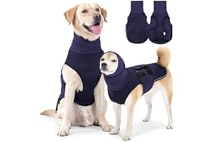 QKEPCY Abrigo Perro Chaleco Anti Ansiedad con Capucha Calmante Reduce el Ruido Suave y Cómodo Velcro Ajustable para Perros Medianos o Grandes