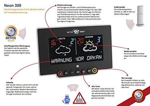 Preisvergleich Produktbild Klimakurt satellitengestützte Funkwetterstation Neon 300 mit farbigem Display + GRATIS STABLEUCHTE carmesin