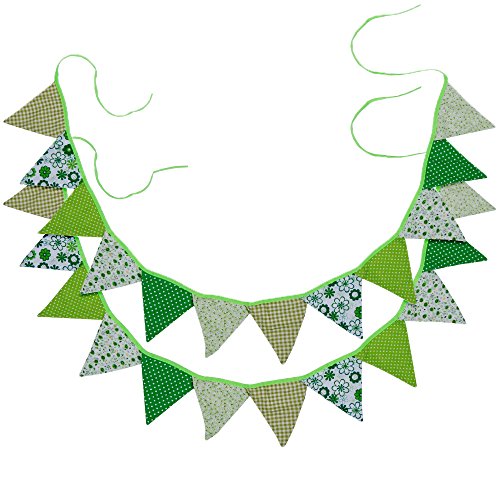 Faburo 24pc Schöne Stoff Wimpel, 2*2 Meter Girlande Wimpelkette Grün Bunting Banner für Draußen Kinderzimmer Geburtstag Weihnachten