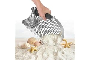 YIRAN Pala de arena de playa con mango Herramienta de detección de metales, Pala de arena de inmersión de playa de acero inoxidable, Pala de excavación Detector de metales de tamiz rápido