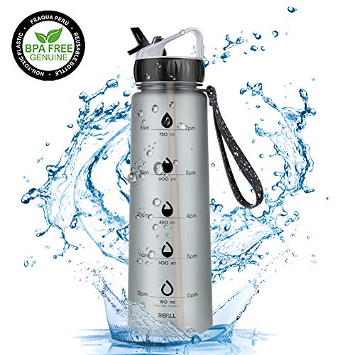 lalutop sport bottiglia d'acqua 900ml, a prova di perdite, con paglia e tempi da bere - BPA Free con ugello di vibrazione per escursionismo / ciclismo / corsa / campeggio / palestra