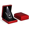 Rolin Roly 2PCS Pendant Box with LED Light Red Square Shape Velvet Box Storage Jewelry Boxes Display Necklace Gift Case for Organizer Engagement Anniversaries Weddings