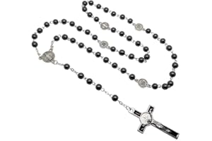 BOBIJOO JEWELRY - Chapelet Catholique Hématite Croix de Saint Benoît Médaille Jésus Protection