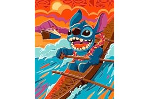 jieyisier Peinture au numéro de surf pour adultes - Peinture à l'huile sur toile pour adultes - Kit d'artisanat de dessin animé - Avec peintures et pinceaux - Convient pour la décoration de la maison