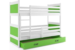 ‎INTERBEDS Interbeds Etagenbett RICO 190x90cm, Farbe: Weiβ, mit Lattenroste und Matratzen (GRÜN)