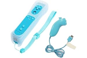 BIGFOX 2 en 1 Mando Plus con Motion Plus y Nunchunk para Nintendo Wii/Wii U (Opcional a Seis Colores) y Funda de Silicona - Azul Claro