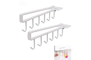 SZHTFX Cup Holder Under Cabinet 2 Pack Coffee Tea Cup Mug Holder with 6 Hooks Under Shelf Mug Drying Holder Rack Cupboard with 2 Pack Adhesive Screws for Kitchen
