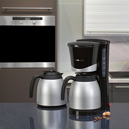 Kaffeemaschine mit 2 doppelwandige Thermokanne, Nachtropfsicherung, 8-10 Tassen, herausnehmbarer Filtereinsatz, Schwarz, 870 Watt, NEU + OVP