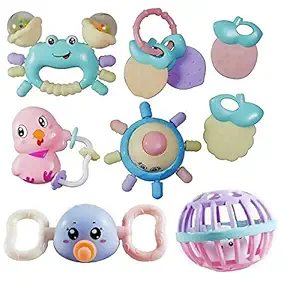 Supreme Deals Non Toxic Multi Colored Baby Rattle & Teether Toys for Kids, Set of 10 Pcs - Colourful Lovely Attractive Rattles for Babies, Toddlers, Infants & Children (Pack of 10 )