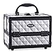 MUA LIMITED Cosmetic Aluminum Train Case, Compact Makeup Storage Organiser, Beauty Box with Lock and Key, Silver with Black Trim