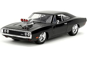 Jada Toys - Fast and Furious Auto Dom`s Dodge Charger Street (1:24, Negro) - Modelo de Coche 1970 Dodge Charger R/T de Fast & Furious, Coche de Juguete de Metal a Partir de 8 años con Piezas para