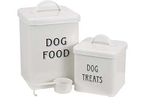 Pethiy - Juego de Contenedor para comida y golosinas para perros y perrito,Cajas Almacenamiento para alimentos para mascotas- con Tapas herméticas y pala - capacidad 1,5kg+0,5kg-Blanco