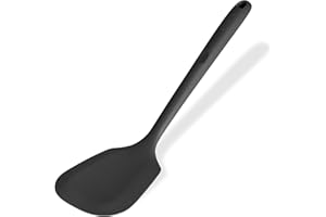 ‎U-TASTE U-Taste Bardzo długa szpatułka z litego silikonu: 315 ℃ Odporna na ciepło szpatułka kuchenna, bezszwowe, nieprzywierające gumowe naczynie kuchenne do smażenia, naleśników, ryb (Czarny)