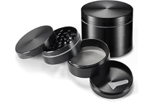 ARIATI Four Piece Black Premium Zinc Alloy Herb Grinder with Sifter and Magnetic Top - 2.15 Inches (55mm) for Dry Herb Spices Portable