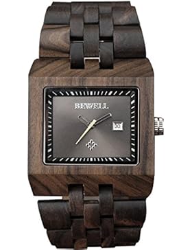 XLORDX Holzuhr Schwarz Ahorn Bambus Datum Armbanduhr Herrenuhr aus Holz Freund Ehemann Geschenk Gift Watch