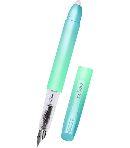 Penna Stilografica Con Inchiostro Cancellabile, Con Apposito Pennino Con Fusto Nero E Grip Azzurra Buffetti