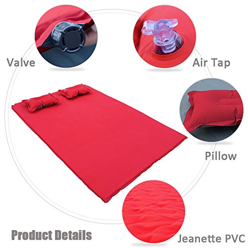 GEERTOP Colchón Doble Hinchable Automático Colchoneta Autohinchable Aislante Portátil Ligero para 2 Personas - 186 x 132 x 3,8 cm (4 kg) - para Camping al Aire Libre (Rojo)
