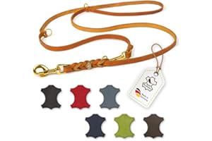 COPCOPET - HUNDELEINE CopcoPet – Fettlederleine für Hunde – 3-Fach verstellbare Hundeleine aus weichem Leder mit Karabinern & Beschlägen aus Messing – geflochtene Führleine 100% Handmade in Germany (2 m x 10mm | Cognac)
